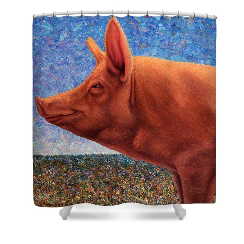 Pig Shower Curtain featuring the painting Free Range Pig by James W Johnson