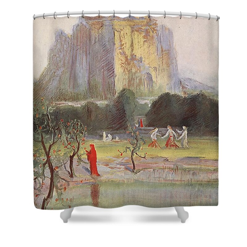 Myth Shower Curtain featuring the drawing Freias Garden, 1906 by Hermann Hendrich