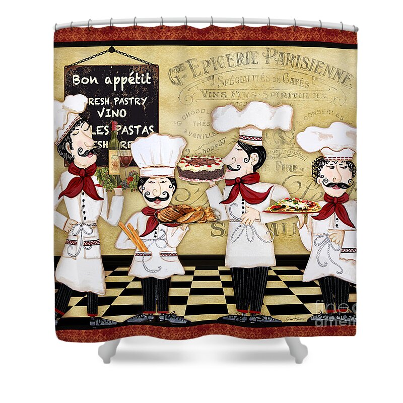 French Shower Curtain featuring the painting French Chefs-Bon Appetit by Jean Plout