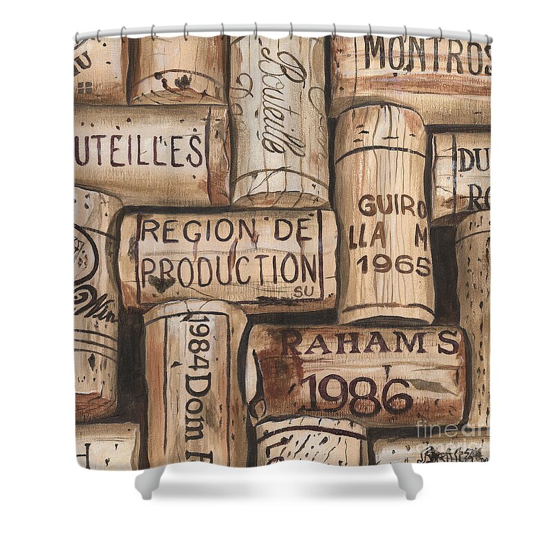 Alcohol Shower Curtain featuring the painting French Corks by Debbie DeWitt