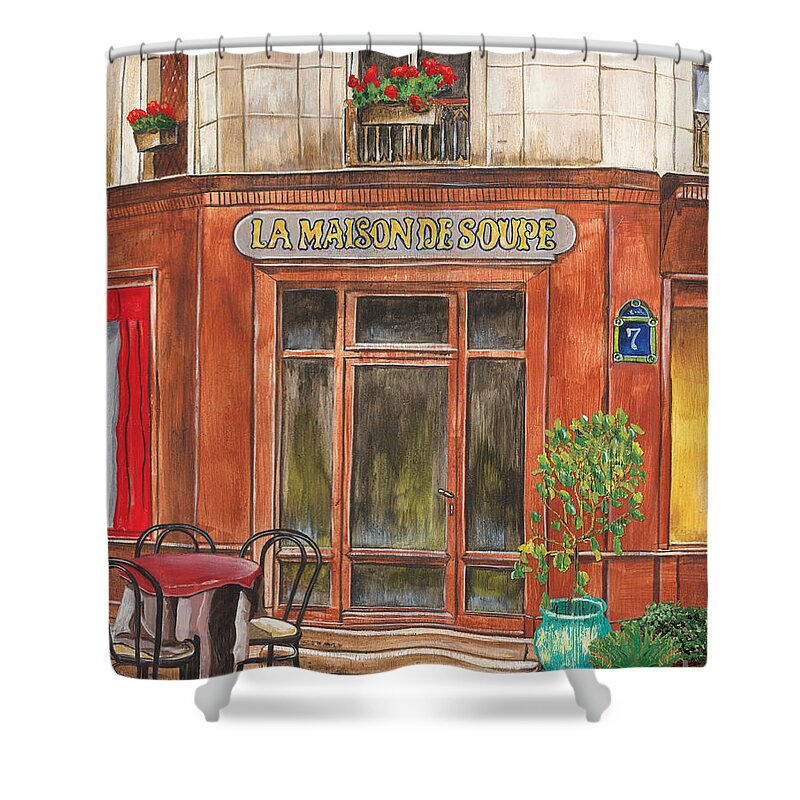 Restaurant Shower Curtain featuring the painting French Storefront 1 by Debbie DeWitt