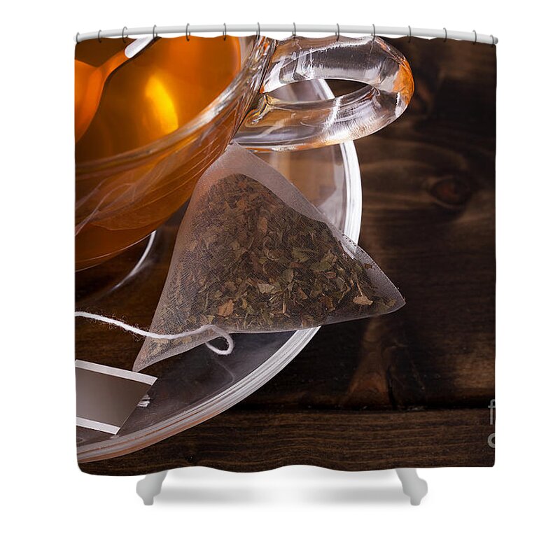 Tea Shower Curtain featuring the photograph Fresh glass cup of tea by Simon Bratt