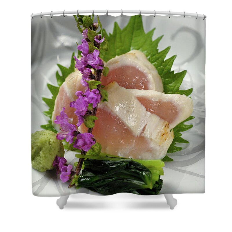 Japanese Food Shower Curtain featuring the photograph Fresh Slices Of The Bird Of by Ryouchin