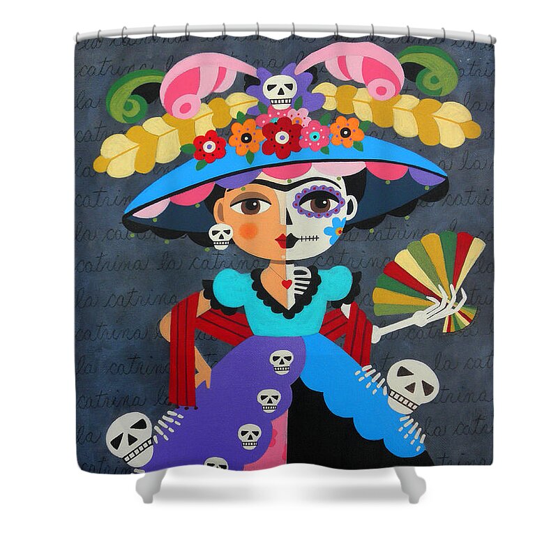 Frida Shower Curtain featuring the painting Frida Kahlo La Catrina by Andree Chevrier