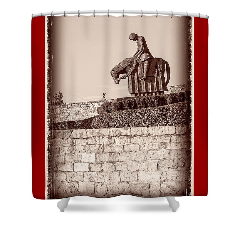 German Shower Curtain featuring the photograph Frohliche Weihnachten with St Francis by Prints of Italy