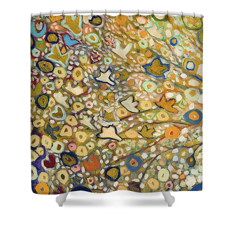 Tree Shower Curtain featuring the painting From Out of the Rubble Part A by Jennifer Lommers