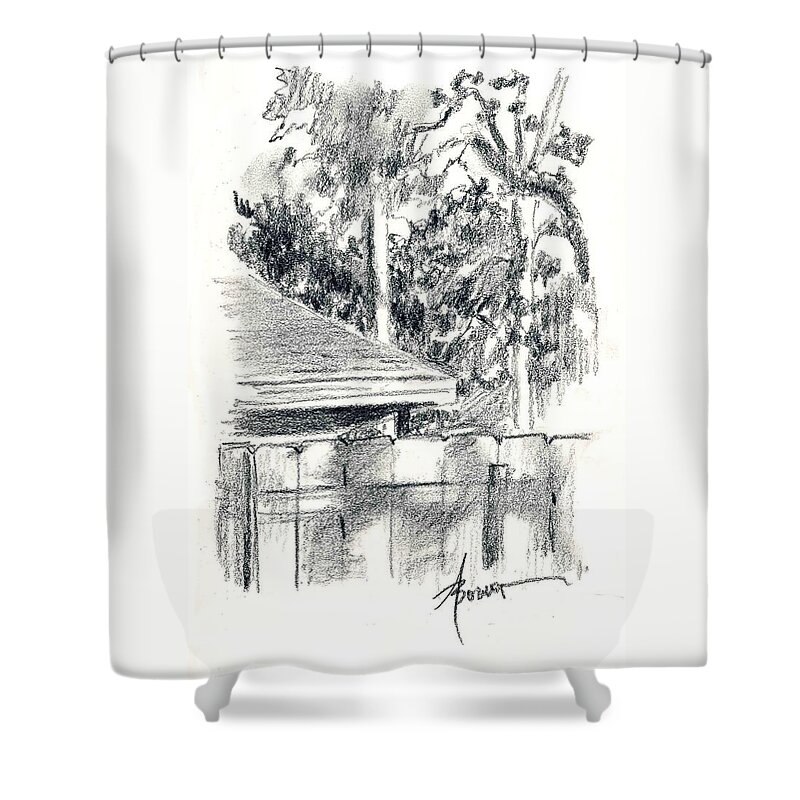 Trees Shower Curtain featuring the painting From the Breakfast Room Window by Adele Bower