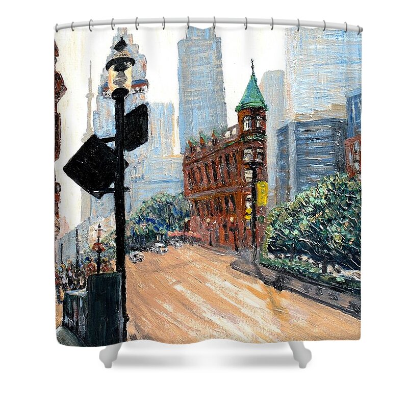 Toronto Shower Curtain featuring the painting Front And Church by Ian MacDonald