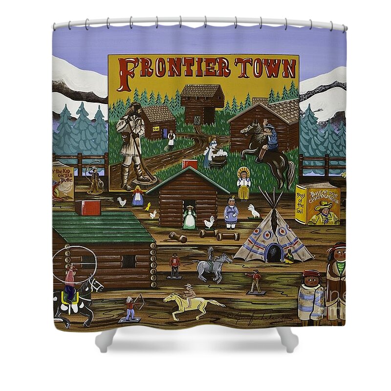 Lincoln Logs Shower Curtain featuring the painting Frontier Town by Jennifer Lake