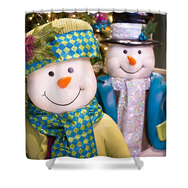Snowmen Shower Curtain featuring the photograph Frosty Fashionistas by Bill Pevlor