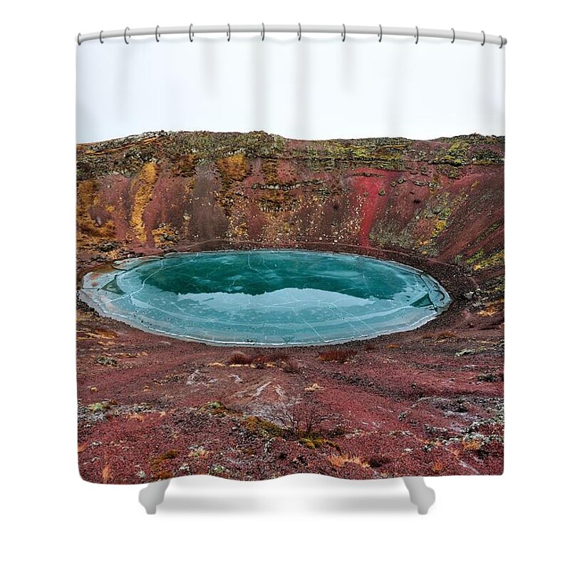 Crater Lake Shower Curtain featuring the photograph Frozen Kerið by Erik-jan Vens
