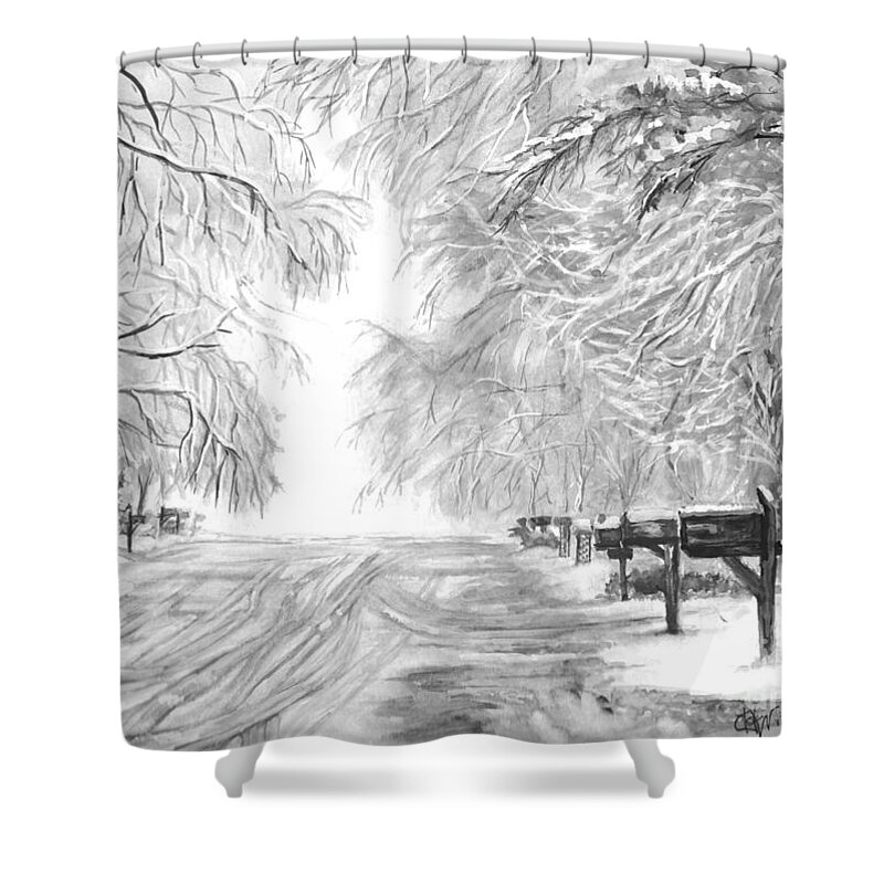 A Familiar Sight Shower Curtain featuring the painting Frozen Rain by Carol Wisniewski