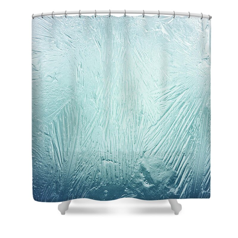 Melting Shower Curtain featuring the photograph Frozen Window by Drbouz