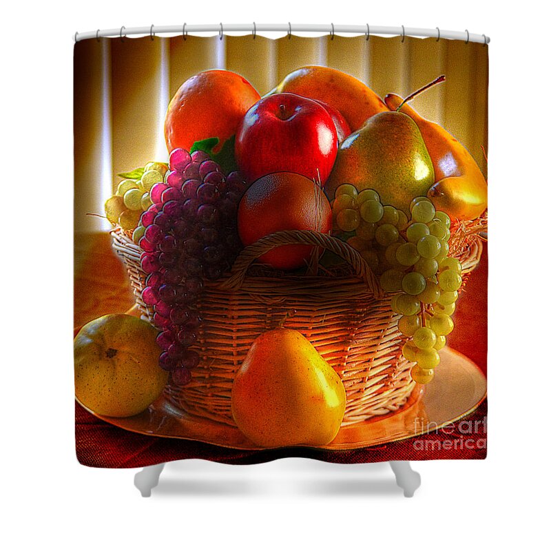 Still Life Shower Curtain featuring the photograph Fruit Basket by Kathy Baccari