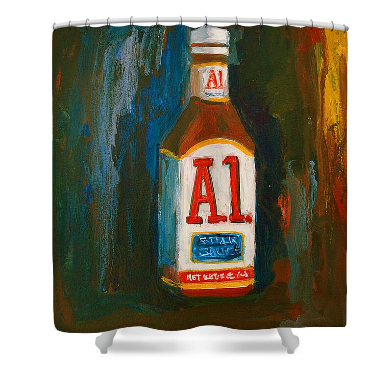 Acrylic Shower Curtain featuring the painting Full Flavored - A.1 Steak Sauce by Patricia Awapara
