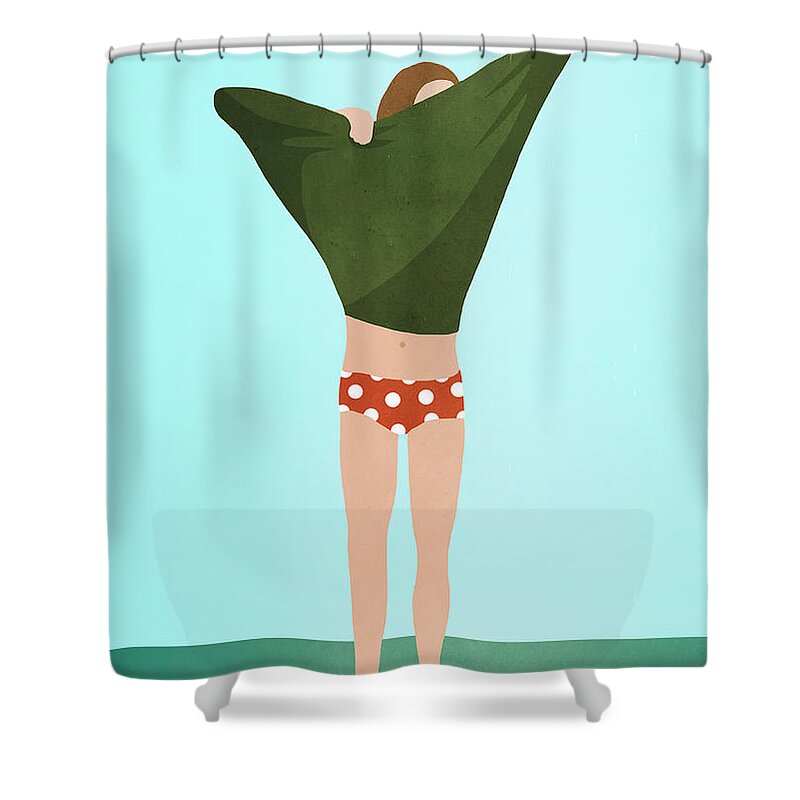 People Shower Curtain featuring the digital art Full Length Of Person Undressing While by Malte Mueller