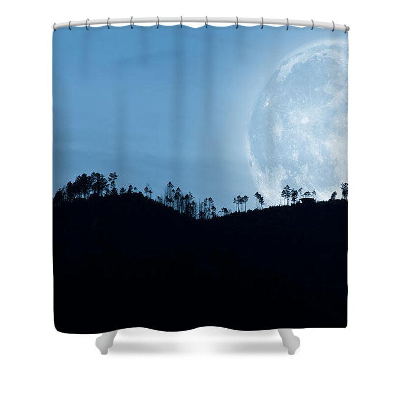Scenics Shower Curtain featuring the photograph Full Moon Over The Hills by Rui Almeida Fotografia