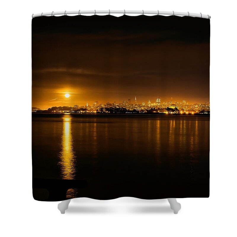 Cityscape Shower Curtain featuring the photograph Full Moon rising over San Francisco by Steven Reed