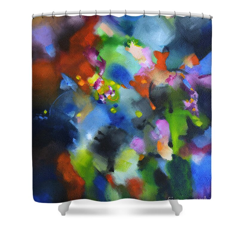 Abstract Shower Curtain featuring the painting Full Range by Sally Trace