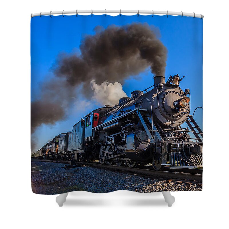 Train Shower Curtain featuring the photograph Full Steam Ahead by Keith Allen
