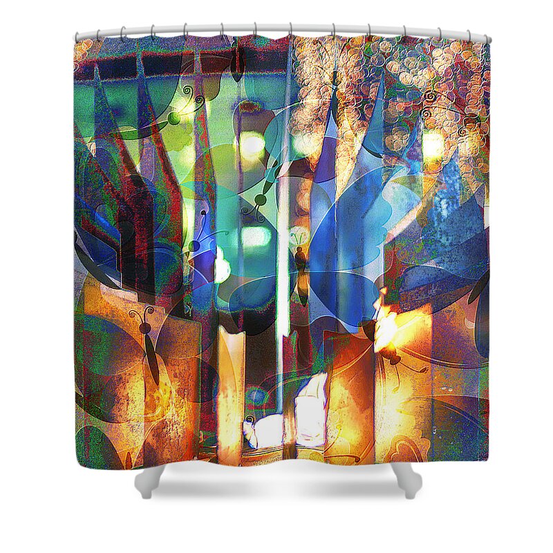 Abstract Shower Curtain featuring the photograph Funkidellic Fire Flight by Bill and Linda Tiepelman