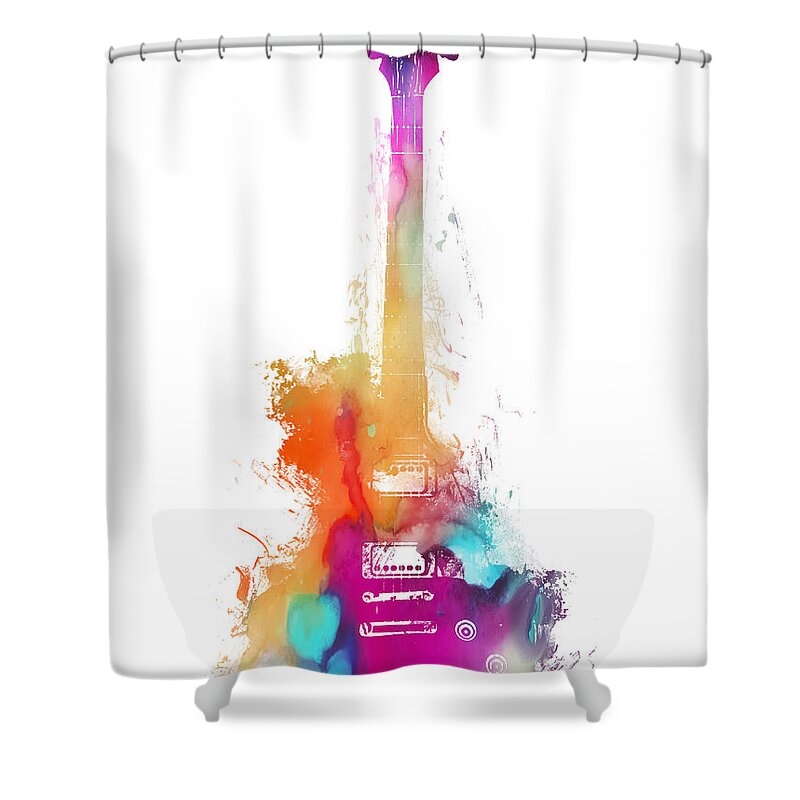 Guitar Shower Curtain featuring the digital art Funky colored Guitar by Justyna Jaszke JBJart