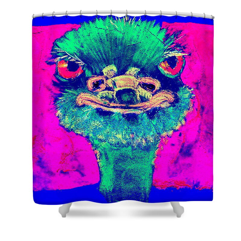 Ostrich Shower Curtain featuring the painting Funky Ostrich Cool Dude Art Prints by Sue Jacobi