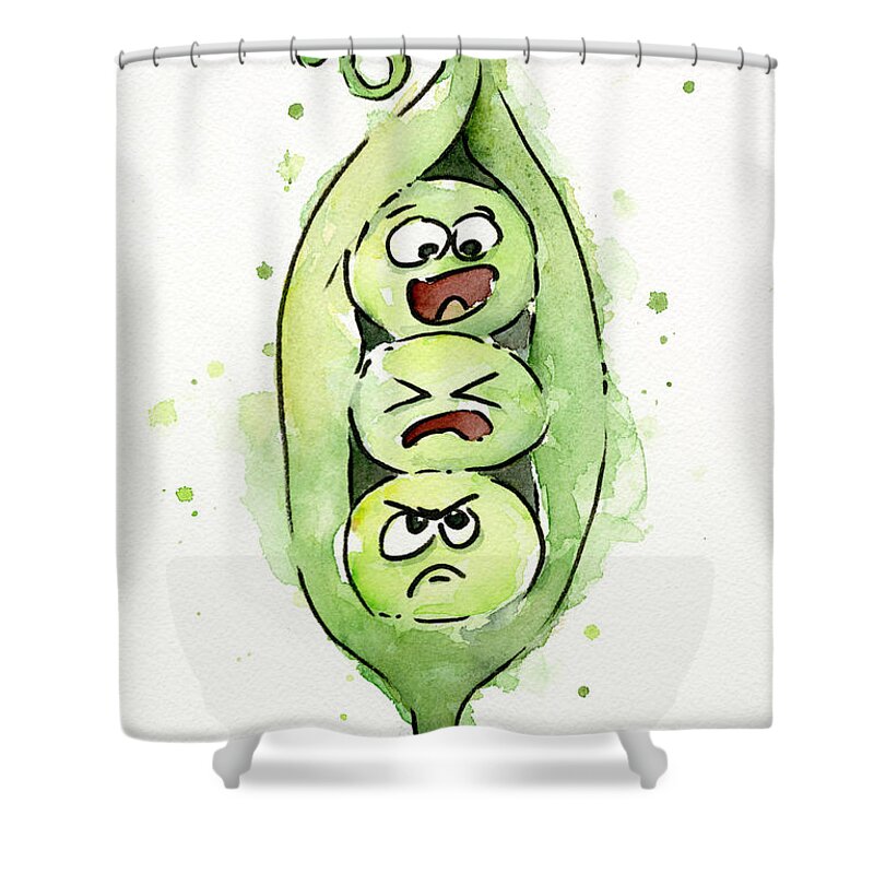 Pea Shower Curtain featuring the painting Funny Peas in a Pod by Olga Shvartsur