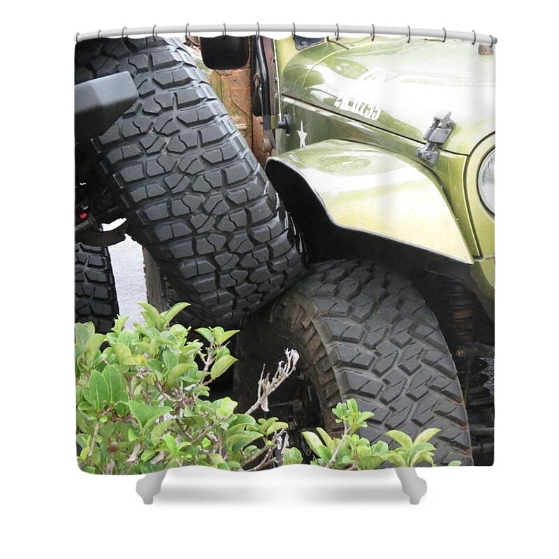 Jeep Shower Curtain featuring the photograph Funny Place to Park by Fortunate Findings Shirley Dickerson