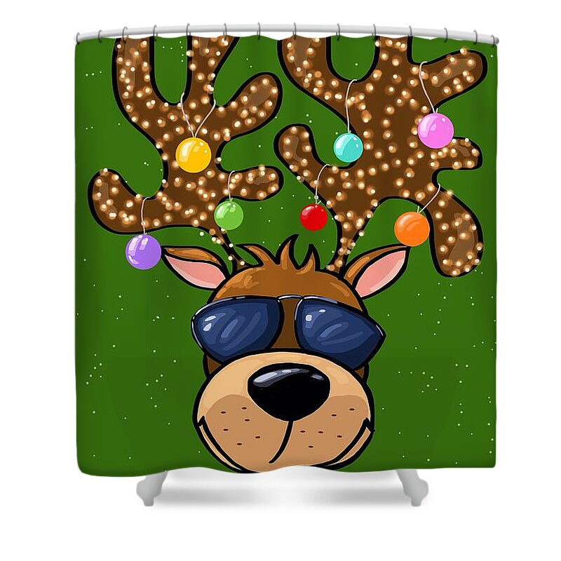 Funny Reindeer Shower Curtain featuring the painting Funny reindeer by Veronica Minozzi