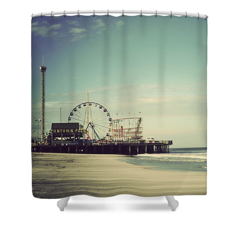 Funtown Pier Shower Curtain featuring the photograph Funtown Pier Seaside Heights New Jersey Vintage by Terry DeLuco
