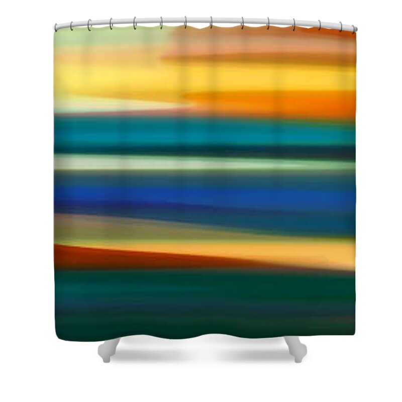 Bold Shower Curtain featuring the painting Fury Seascape Panoramic 1 by Amy Vangsgard