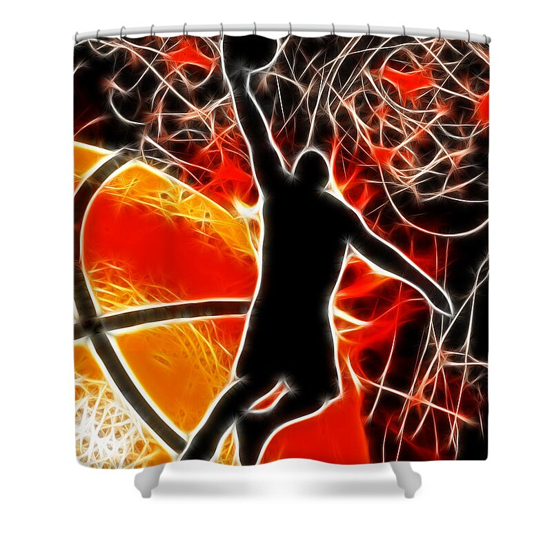 Basketball Shower Curtain featuring the digital art Galactic Dunk by David G Paul