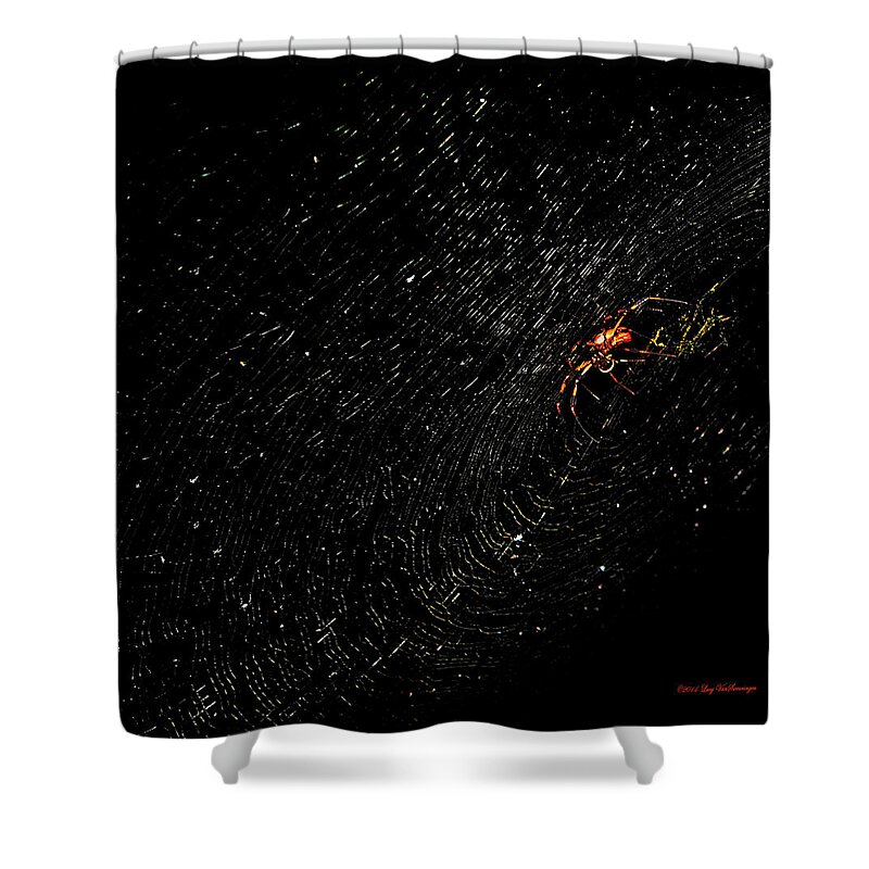 Spider Web Photograph Canvas Print Shower Curtain featuring the photograph Galaxy Web by Lucy VanSwearingen