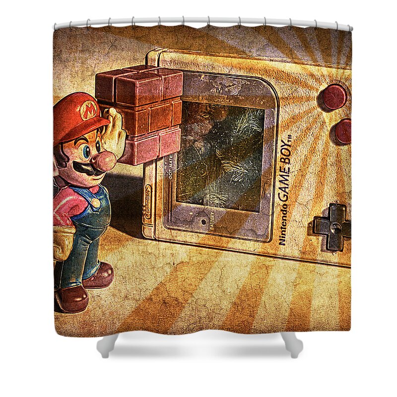 Nintendo Shower Curtain featuring the photograph Game Boy and Mario - Vintage by Stefano Senise