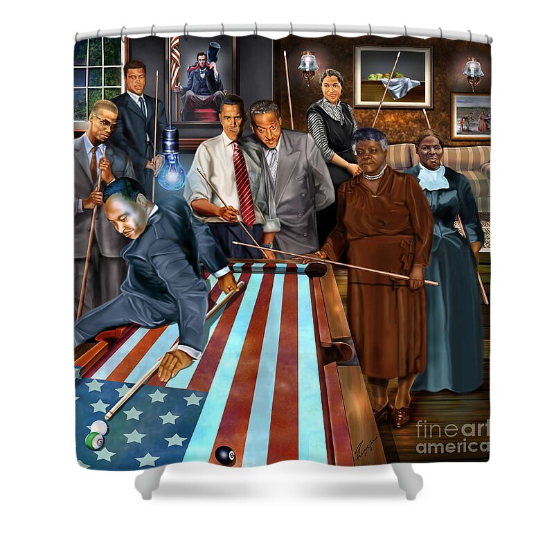 Harriet Tubman Shower Curtain featuring the painting Game Changers and Table Runners P2 by Reggie Duffie