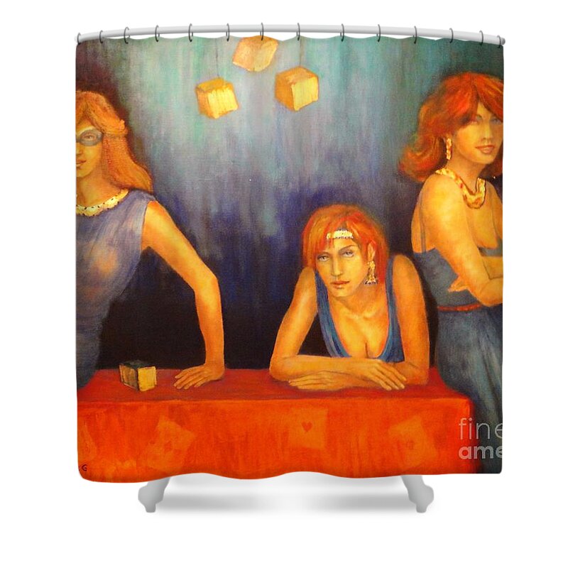 Lady Painting Shower Curtain featuring the painting Game Table by Dagmar Helbig