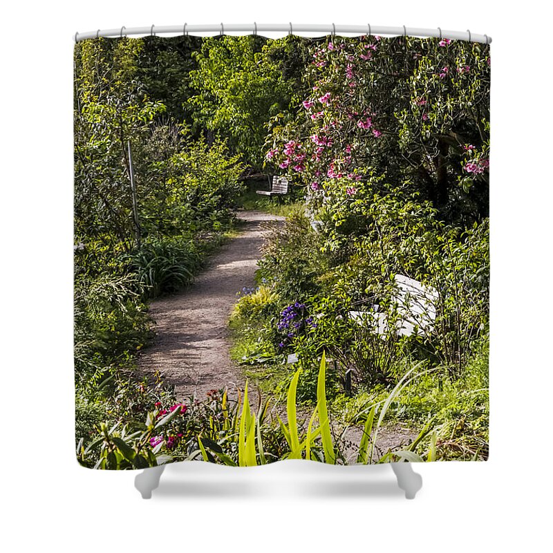32-bit Shower Curtain featuring the photograph Garden Benches by Kate Brown