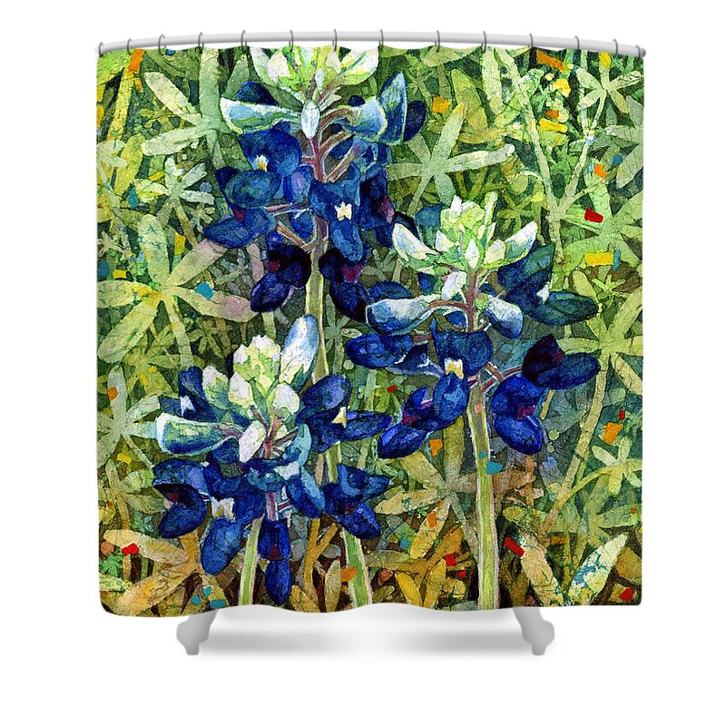 Bluebonnet Shower Curtain featuring the painting Garden Jewels I by Hailey E Herrera