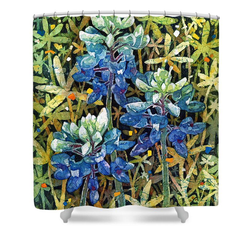 Bluebonnet Shower Curtain featuring the painting Garden Jewels II by Hailey E Herrera
