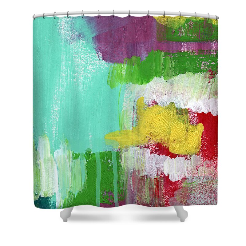 Abstract Painting Shower Curtain featuring the painting Garden Path- Abstract Expressionist Art by Linda Woods