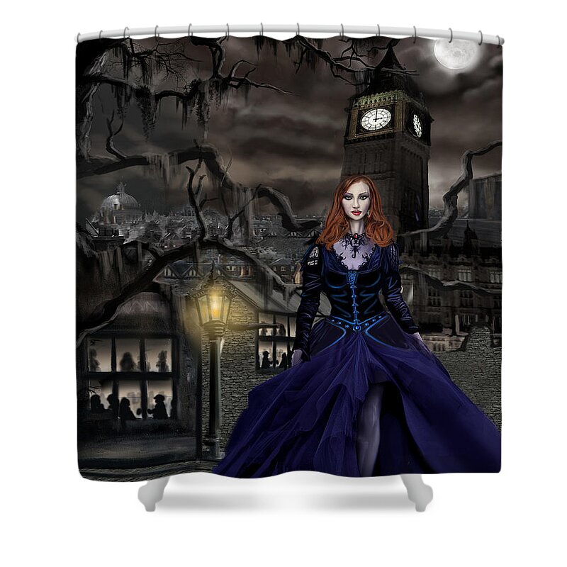 Fantasy Shower Curtain featuring the painting Gaslight Fantasia Cover Redhead by James Hill