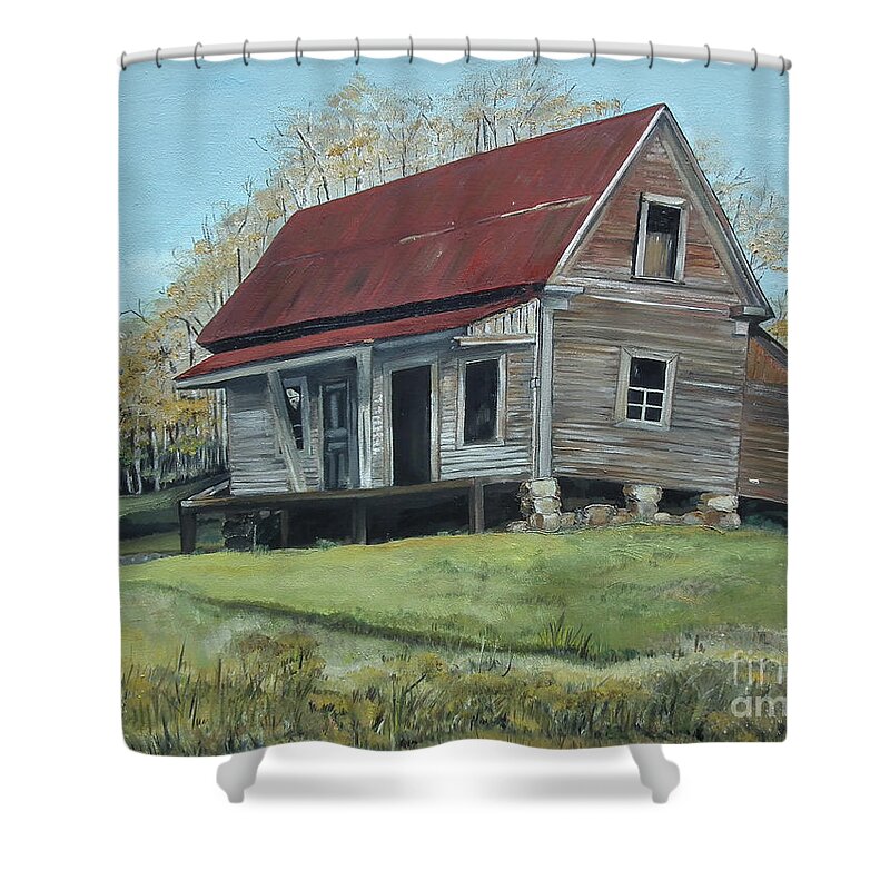 Gates Chapel Shower Curtain featuring the painting Gates Chapel - Ellijay GA - Old Homestead by Jan Dappen