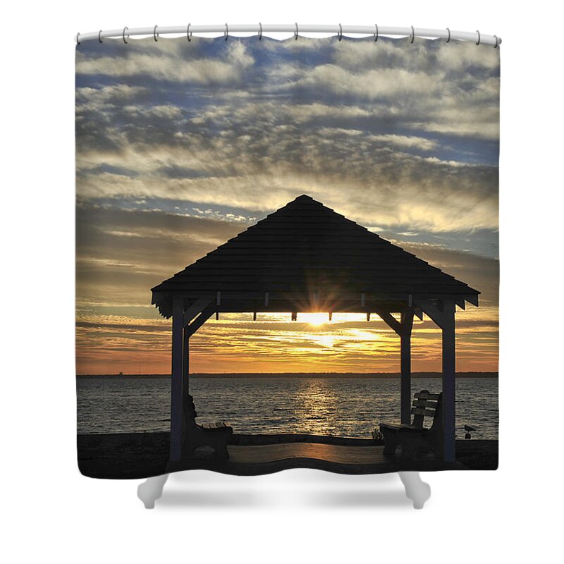 Gazebo Shower Curtain featuring the photograph Gazebo at the Bay by Terry DeLuco