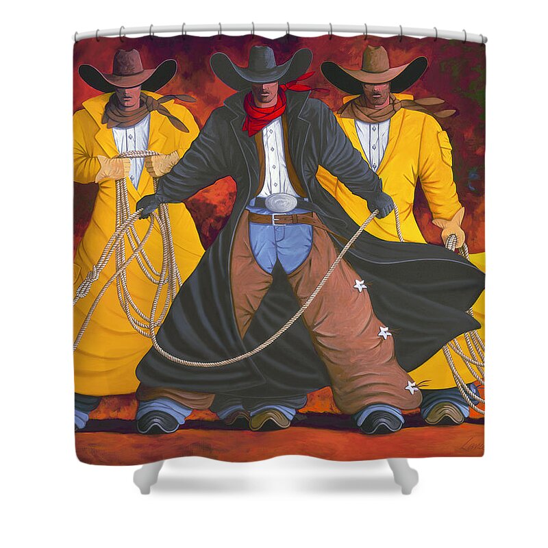 Cowboys Shower Curtain featuring the painting Good Bad and Ugly by Lance Headlee
