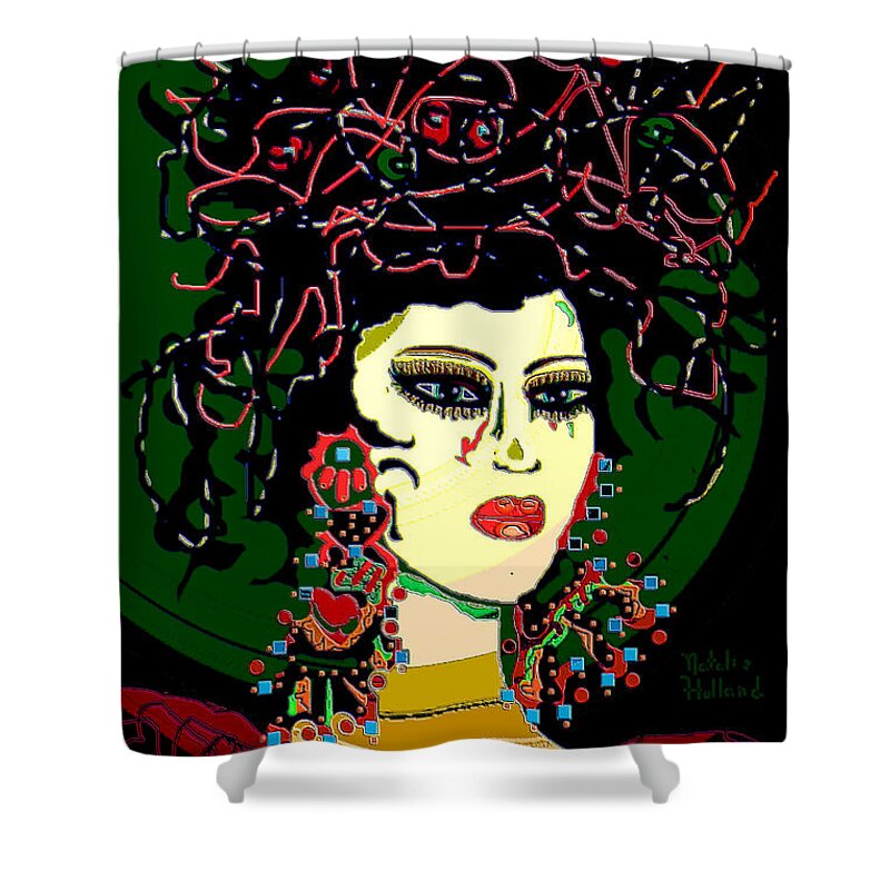 Geisha Shower Curtain featuring the mixed media Geisha 6 by Natalie Holland