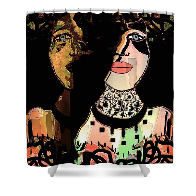 Woman Shower Curtain featuring the mixed media Gemini by Natalie Holland