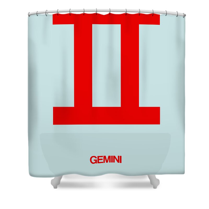 Gemini Shower Curtain featuring the digital art Gemini Zodiac Sign Red by Naxart Studio