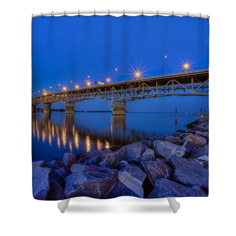 Coleman Bridge Shower Curtain featuring the photograph George P. Coleman Bridge by Jerry Gammon