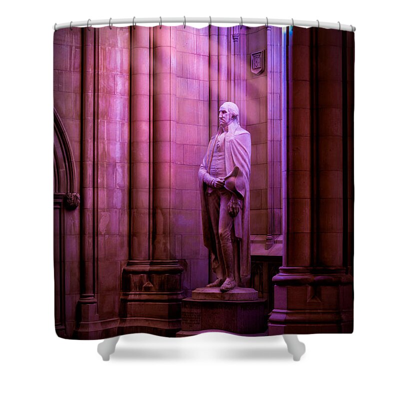 Lee Lawrie Shower Curtain featuring the photograph George Washington at the National Cathedral by Jerry Fornarotto